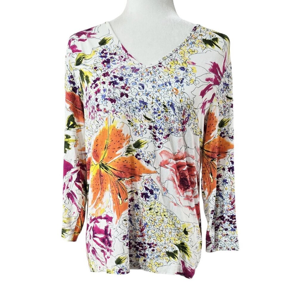 Chico's Floral V-Neck Top - Multicolor